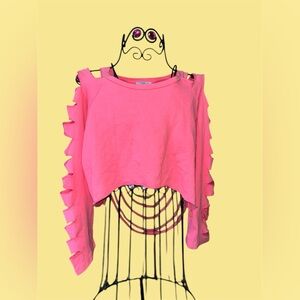 Pink crop shredded sweater